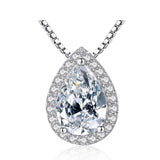 Rhodium Plated Ziron Studded Pendant Necklace Silver