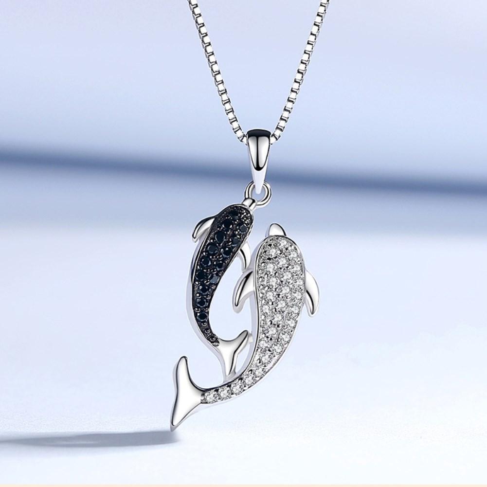 Rhodium Plated Ziron Studded Pendant Necklace Silver - Perfii in Saudi Kuwait