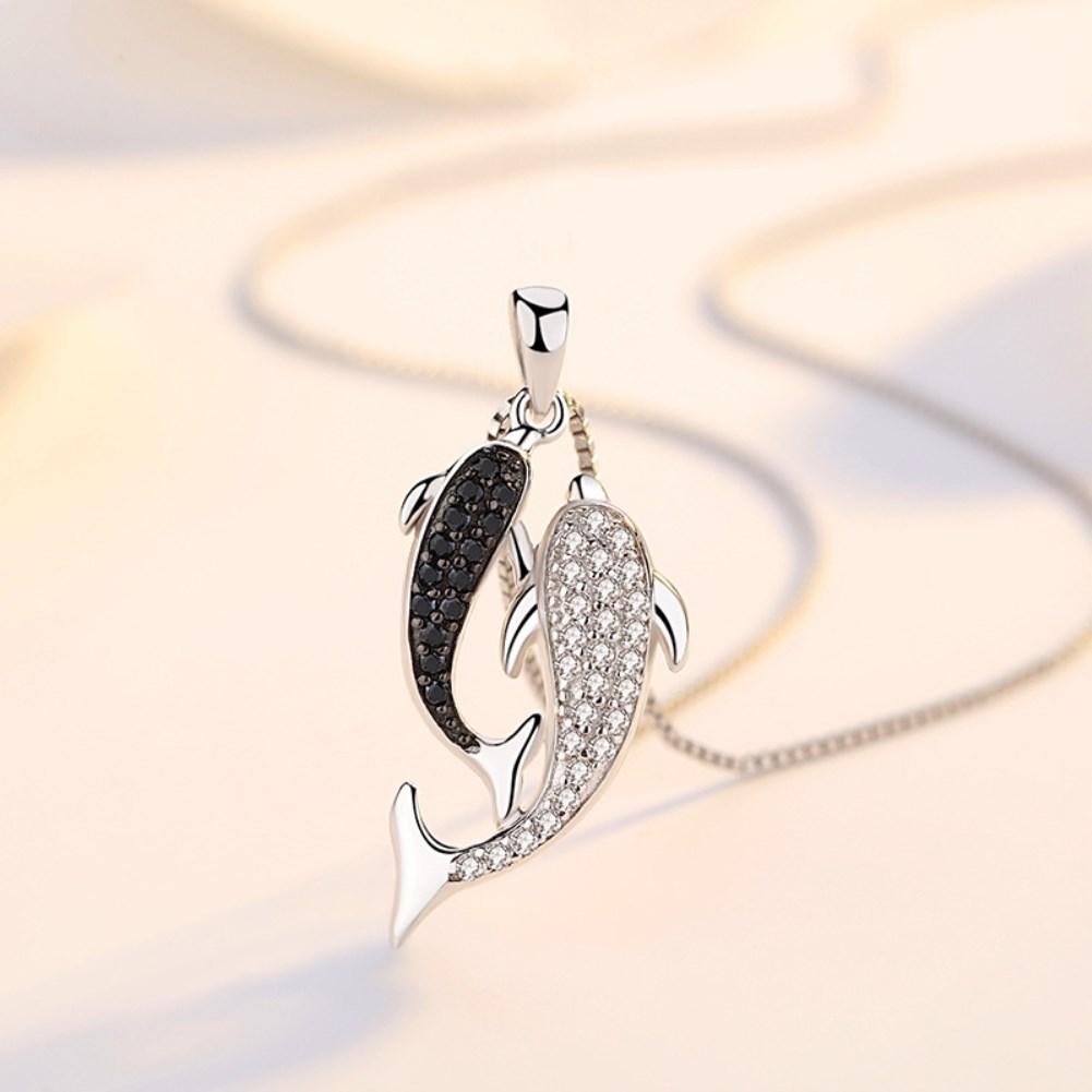 Rhodium Plated Ziron Studded Pendant Necklace Silver - Perfii in Saudi Kuwait